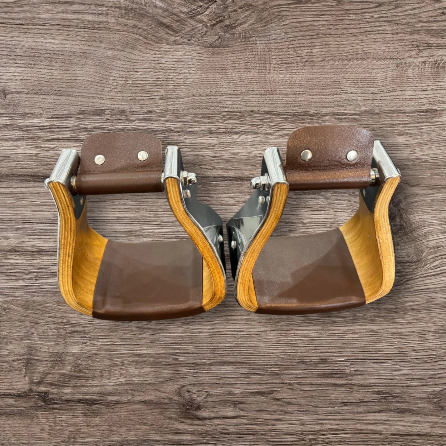 Wooden Wide Western Steel & Leather covered Stirrups, Wooden Bell Saddle Stirrups