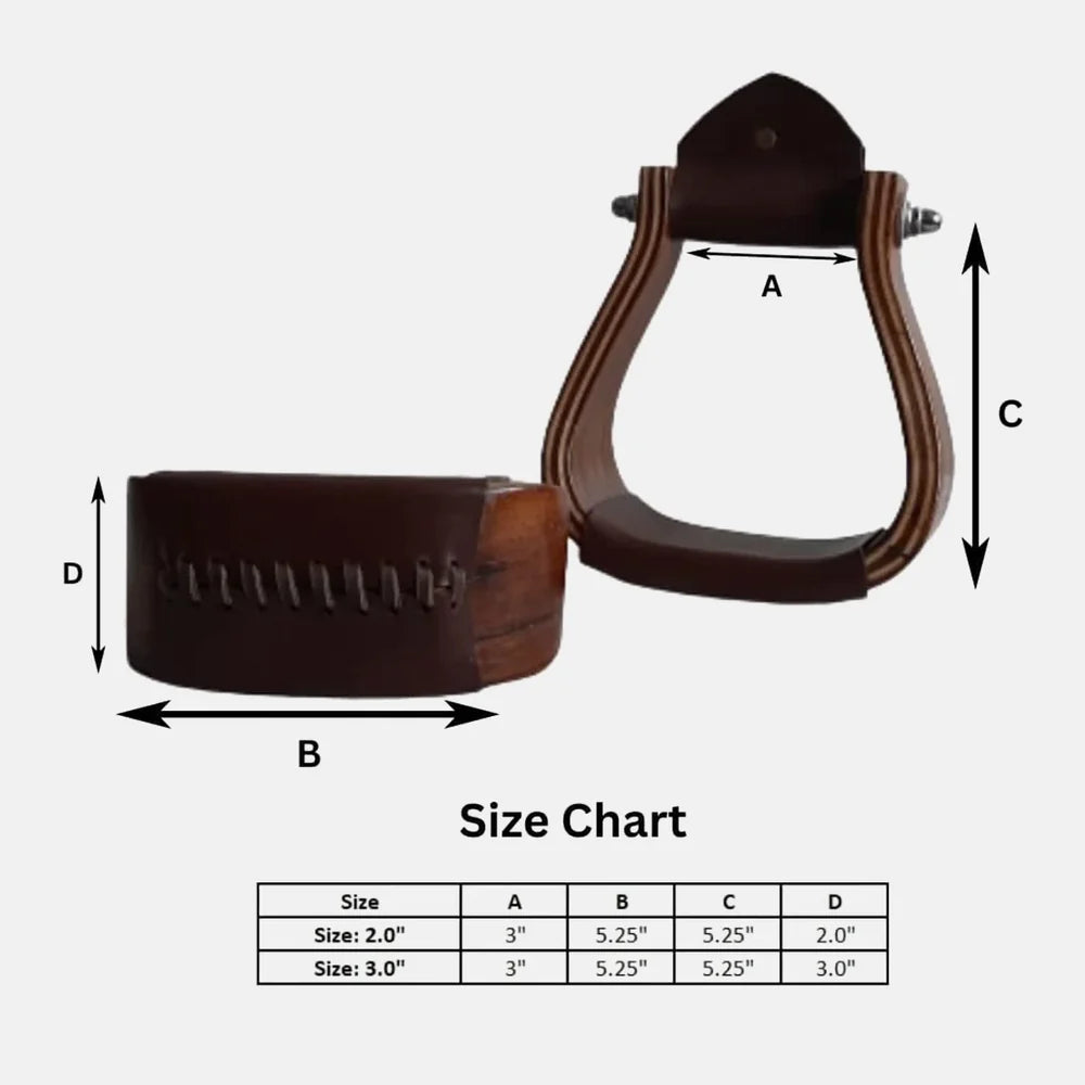 Pak Tree Wooden Wide Western Leather Covered Stirrups, Wooden Bell Saddle Stirrups