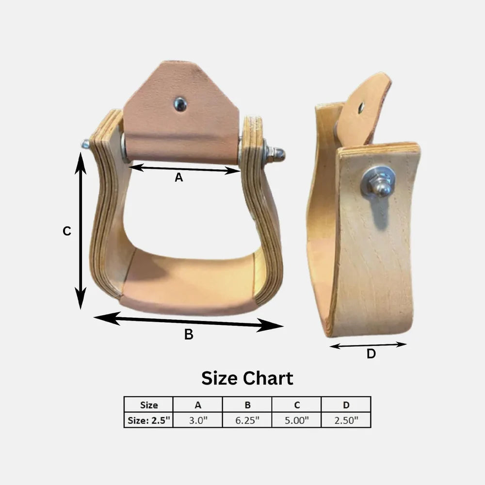 Pak Tree Wooden Wide Western Leather Covered Stirrups, Wooden Stirrups Sized 2.5 inches Width and 5.0 inches Length