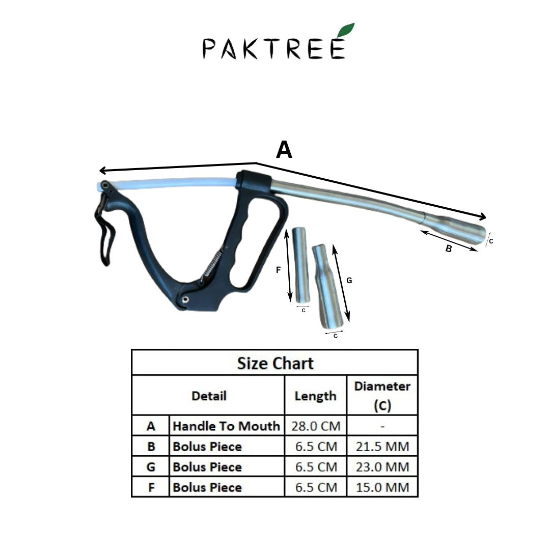 Pak Tree Balling Applicator Curved or Bolus Gun, Black Color Coated Grip Handle with 2 Extra Heads