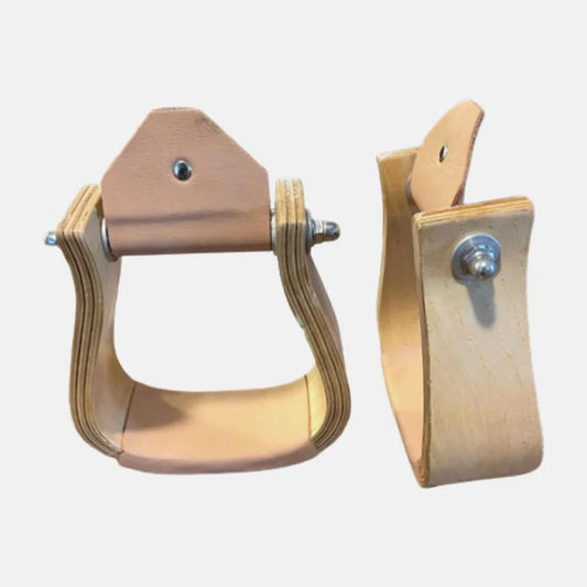 Pak Tree Wooden Wide Western Leather Covered Stirrups, Wooden Stirrups Sized 2.5 inches Width and 5.0 inches Length